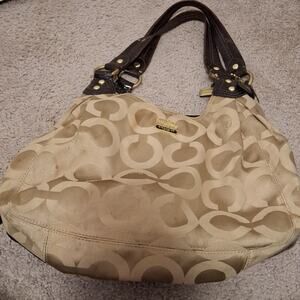 Coach 14305 Madison Signature Op Art Brown Sateen Maggie Carryall Shoulder Bag